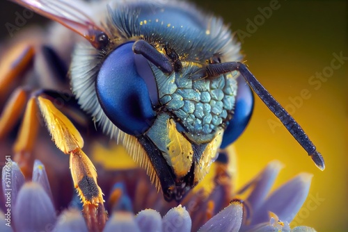 Close-up of a wasp or bumble bee on a flower. This is a generative ai picture. © Dreamers Artists