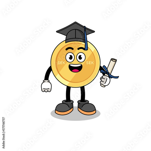 swedish krona mascot with graduation pose