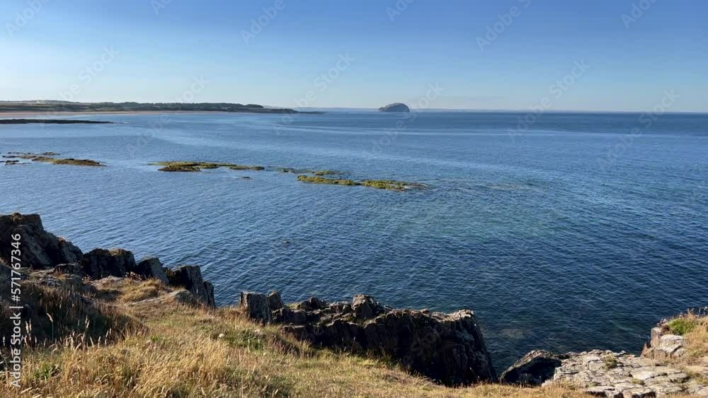 Open Sea View, Tyninghame Beach, Scotland. North Berwick, Bass Rock. Day. Title Open Sea View, Tyninghame Beach, Scotland. North Berwick, Bass Rock. Day. Title