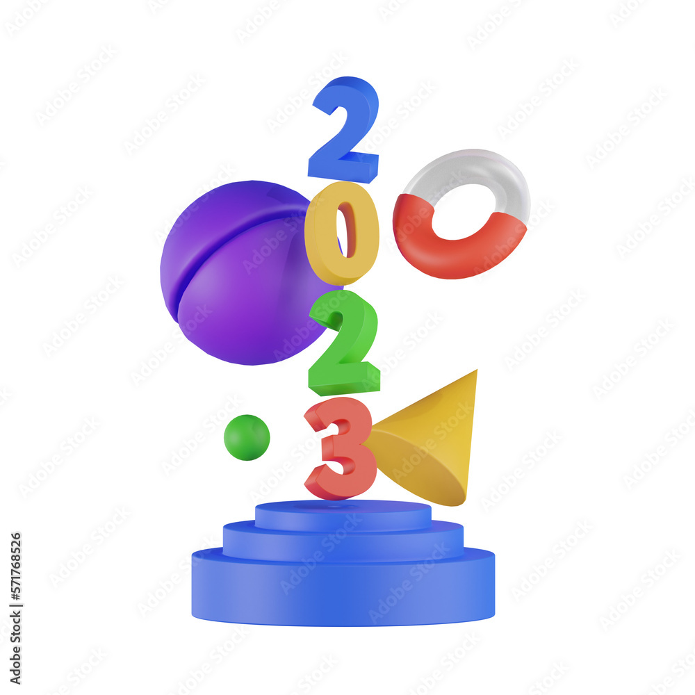 3D Render New Years 2023 Object Illustration 3D Render New Years 2023 Object Illustration