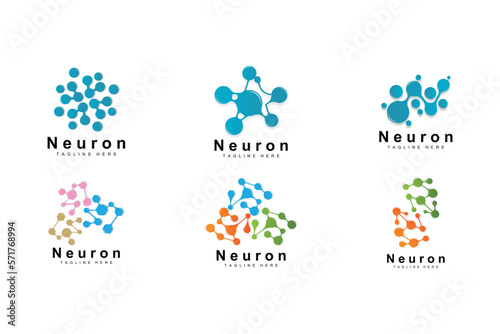 Neuron Logo Design Vector nerve cell illustration Molecular DNA health brand