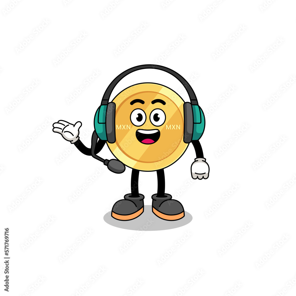 Mascot Illustration of mexican peso as a customer services Mascot Illustration of mexican peso as a customer services
