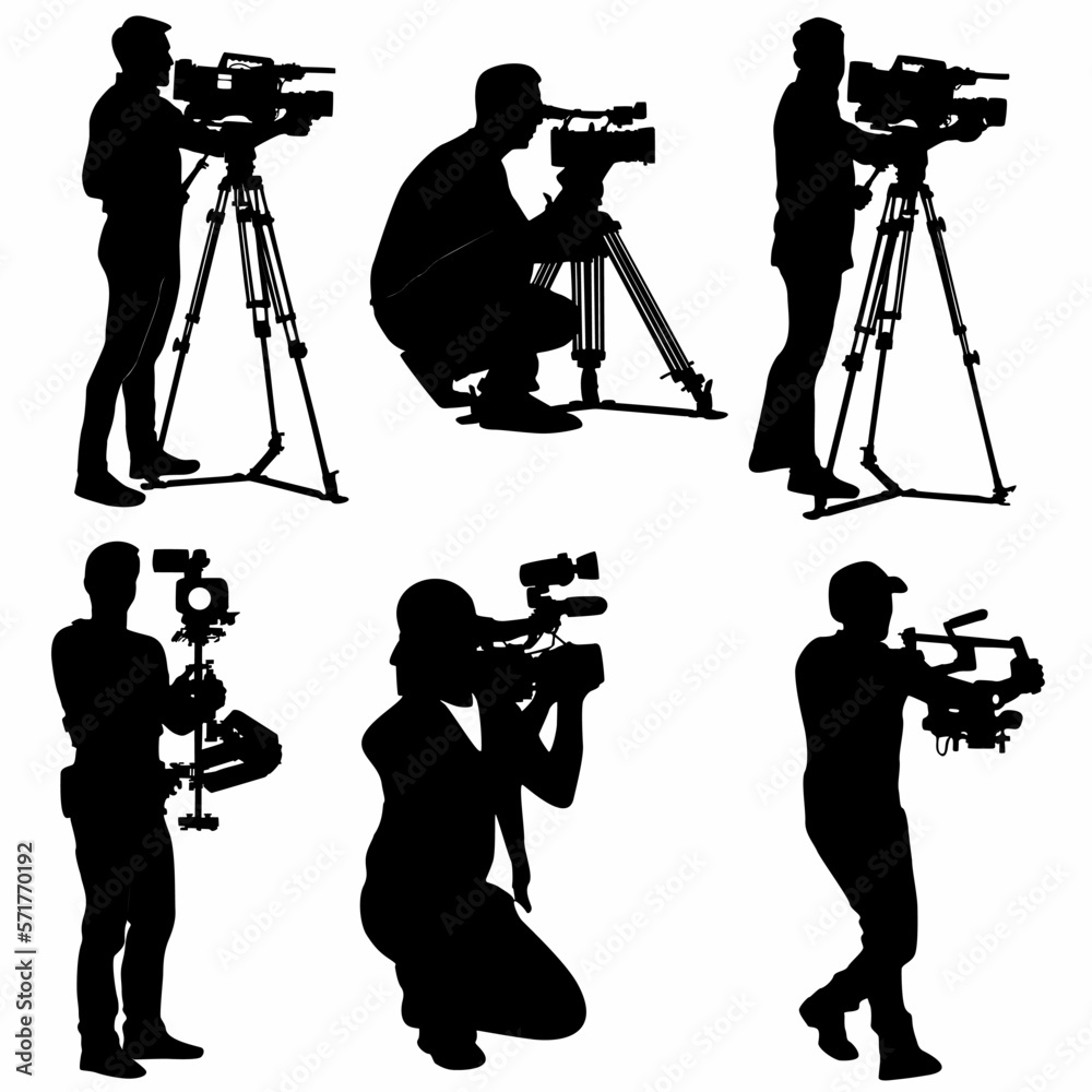 cameraman silhouette set with video camera, logo, icon Stock Vector ...