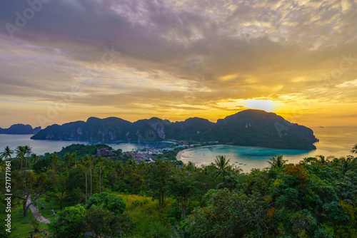 View point of Phi Phi Island at sunset time, Krabi Province, Thailand. Travel vacation background