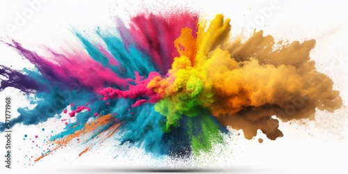 rainbow powder explosion on white background