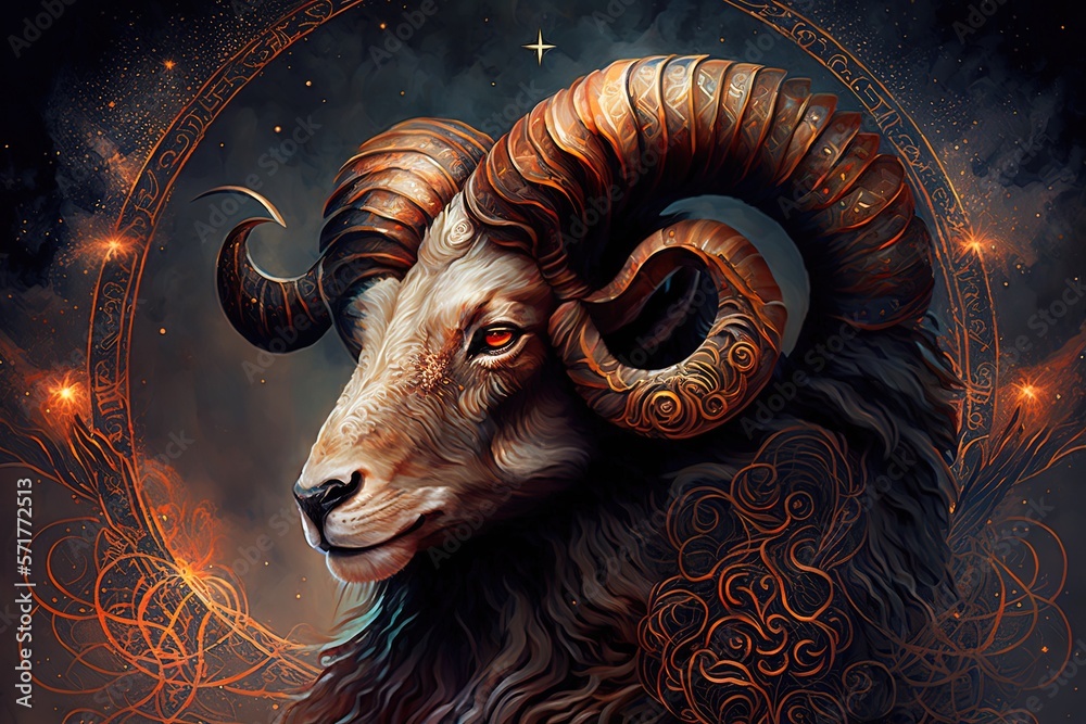 Backdrop of sacred zodiac Aries symbols, astrology, alchemy, magic ...