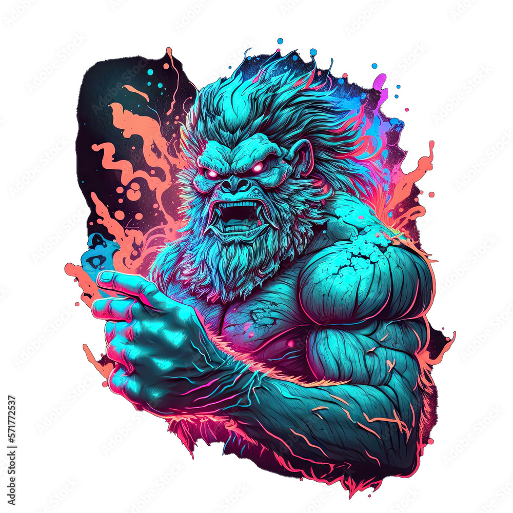 Epic, Unique, and Artistic Yeti Animal Moscot Sports Team Logo T-Shirt  Graphic Design in Tattoo Style with Neon Colors Isolated on Transparent  Background PNG generative AI Stock Illustration | Adobe Stock