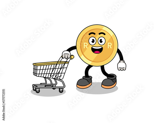 Cartoon of south african rand holding a shopping trolley