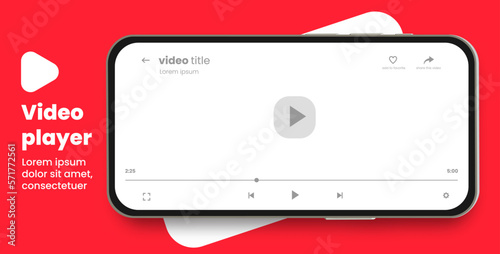 Mobile video player. vector Ui concept for video player app on mobile devices with realistic night city ilustration. smartphone full screen to watch videos.