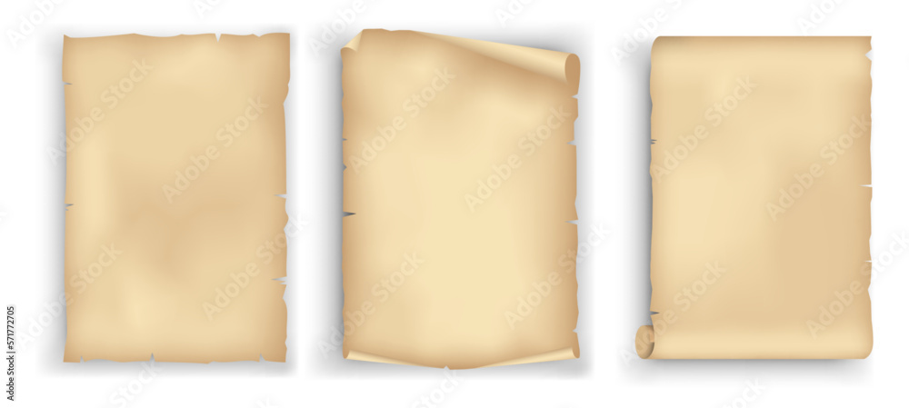 set of realistic parchment old paper isolated