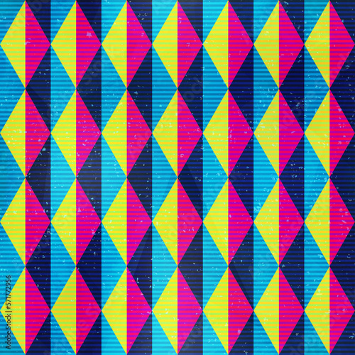 Psychedelic triangle seamless pattern with grunge effect
