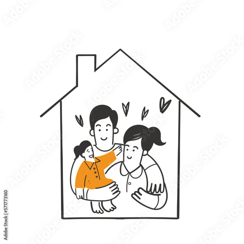 hand drawn doodle Happy family at home illustration