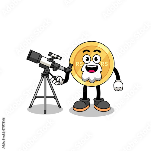 Illustration of brazilian real mascot as an astronomer