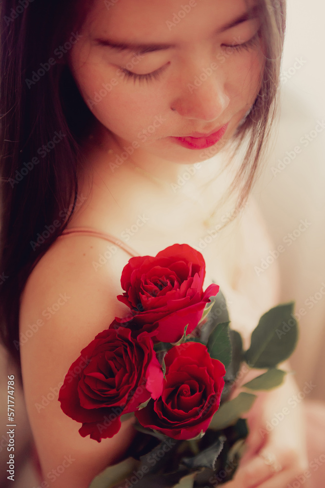 woman with rose flower woman with rose flower