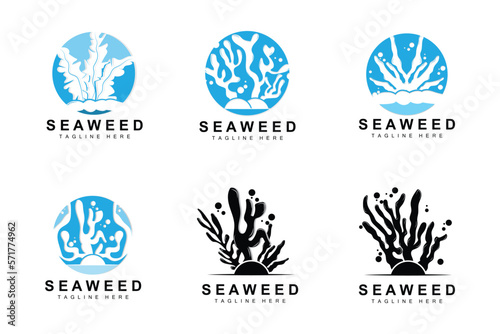Seaweed Logo Design, Underwater Plant Illustration, Cosmetics And Food Ingredients