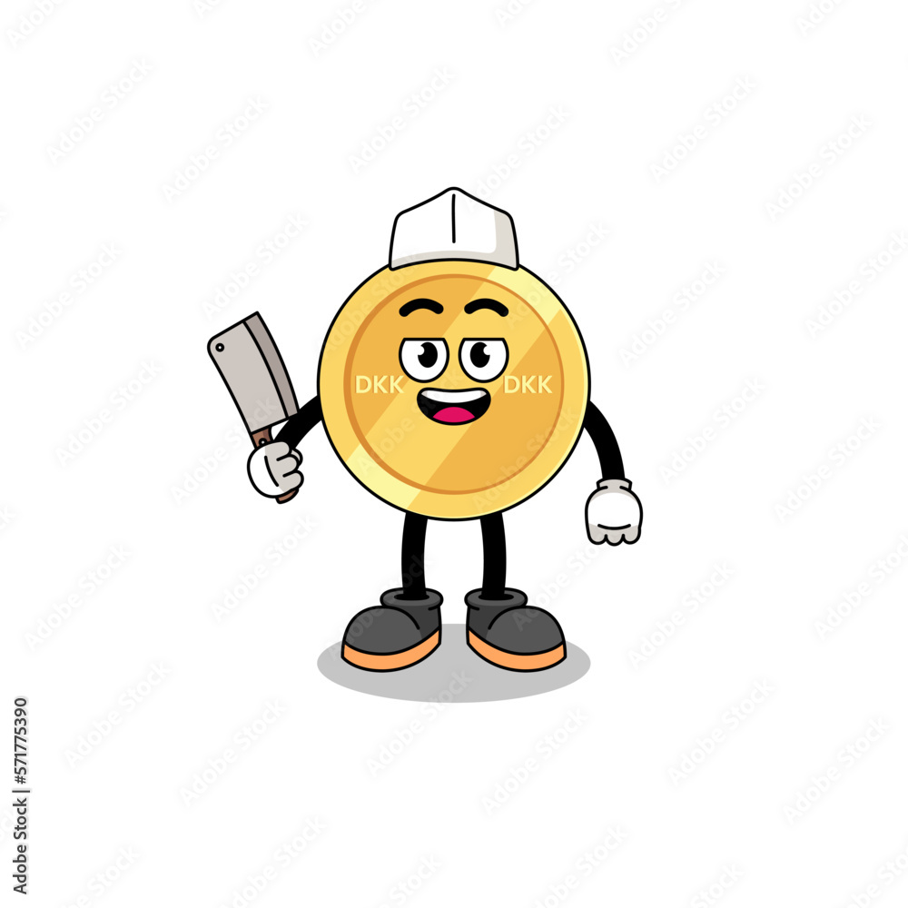 Mascot of danish krone as a butcher Mascot of danish krone as a butcher