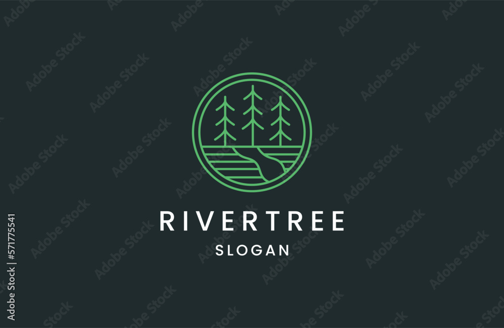 River Tree Logo circle shape design vector template icon line art River Tree Logo circle shape design vector template icon line art