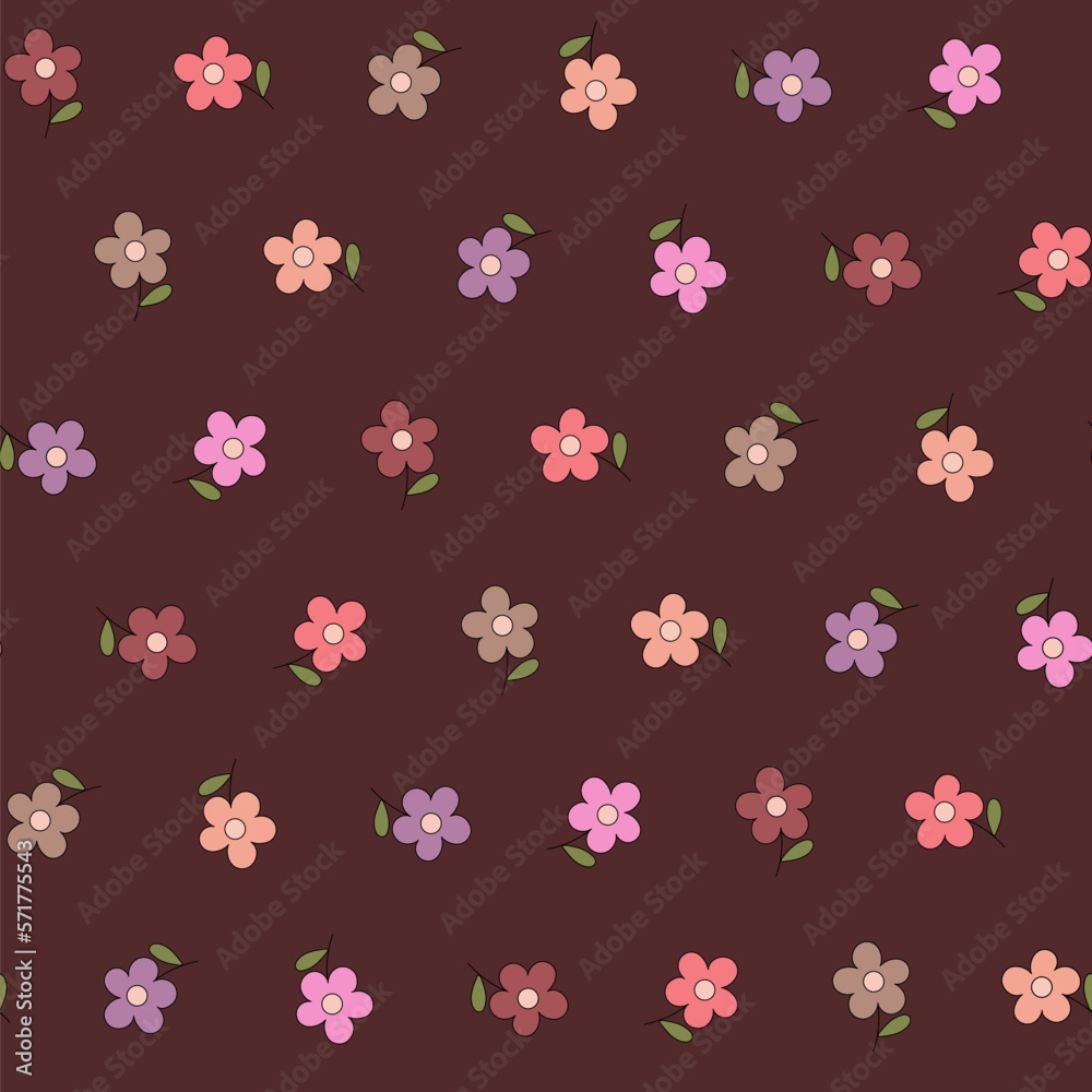 terracotta repetitive background with simple flowers. floral seamless pattern. vector illustration. baby fabric swatch. wrapping paper. continuous design template for home decor, textile, cloth