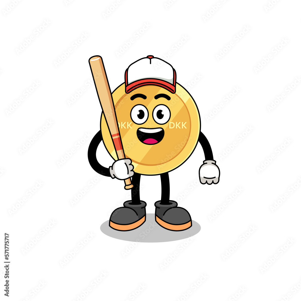 danish krone mascot cartoon as a baseball player danish krone mascot cartoon as a baseball player
