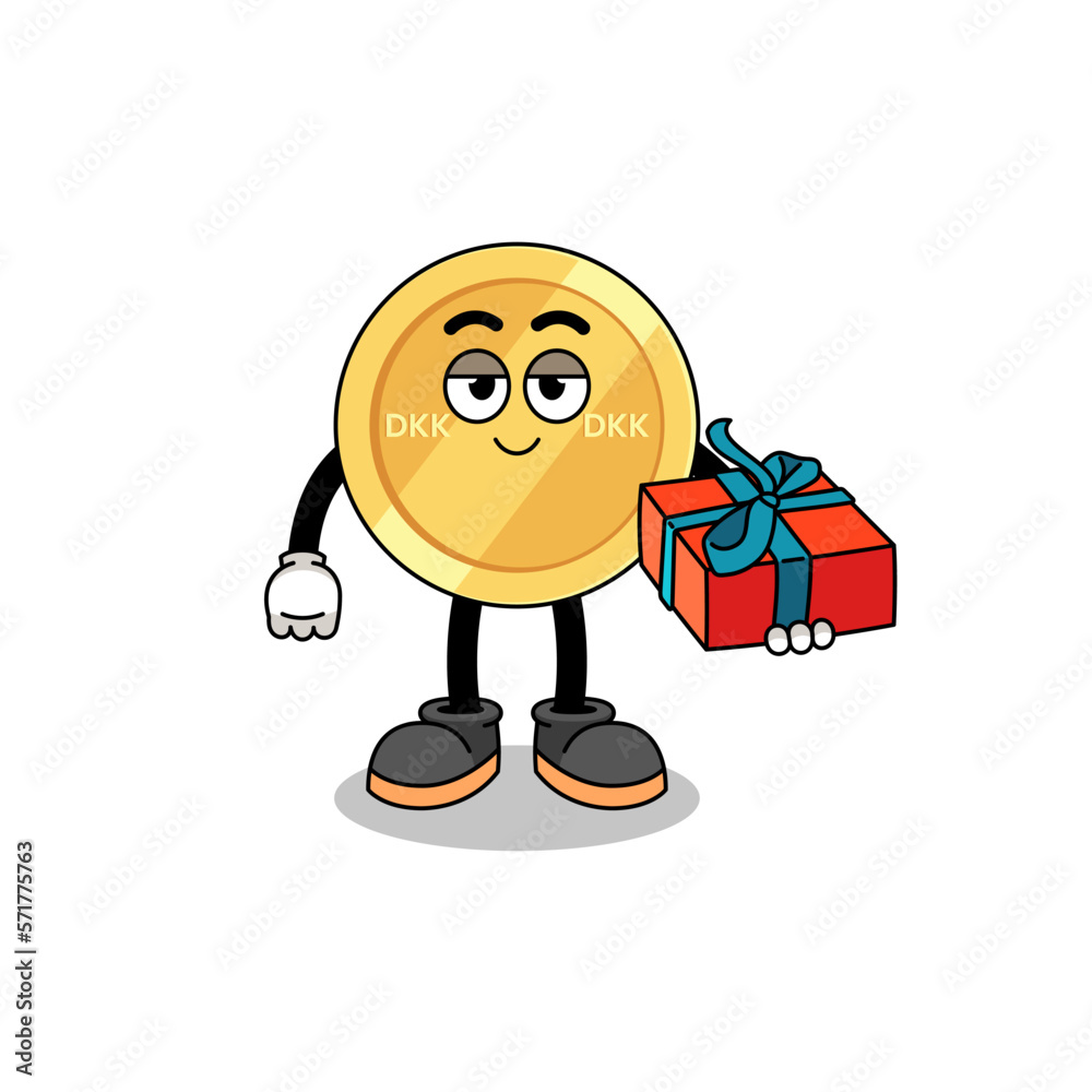 danish krone mascot illustration giving a gift danish krone mascot illustration giving a gift