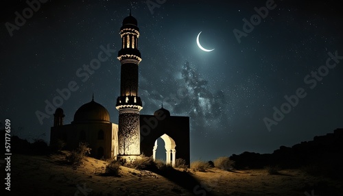 Fotografiet A mosque in Ramadan season, with the minaret generative ai