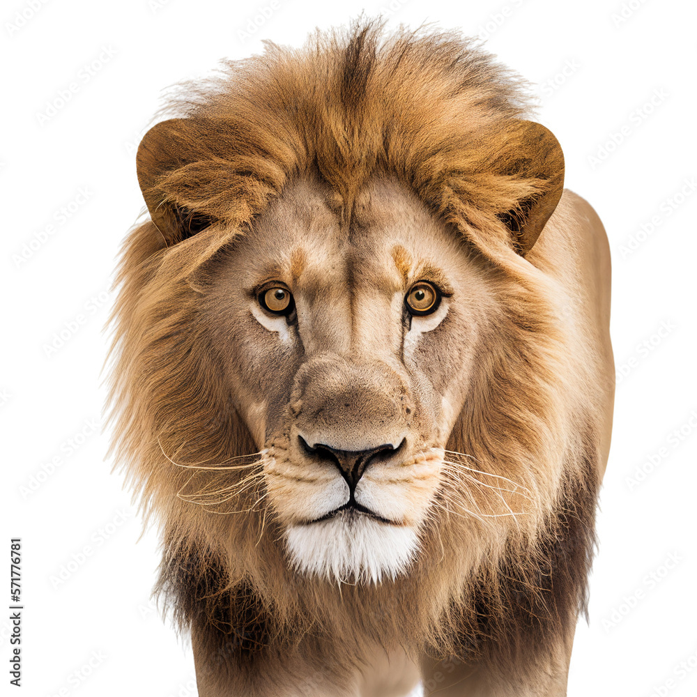 lion face shot isolated on transparent background cutout Stock
