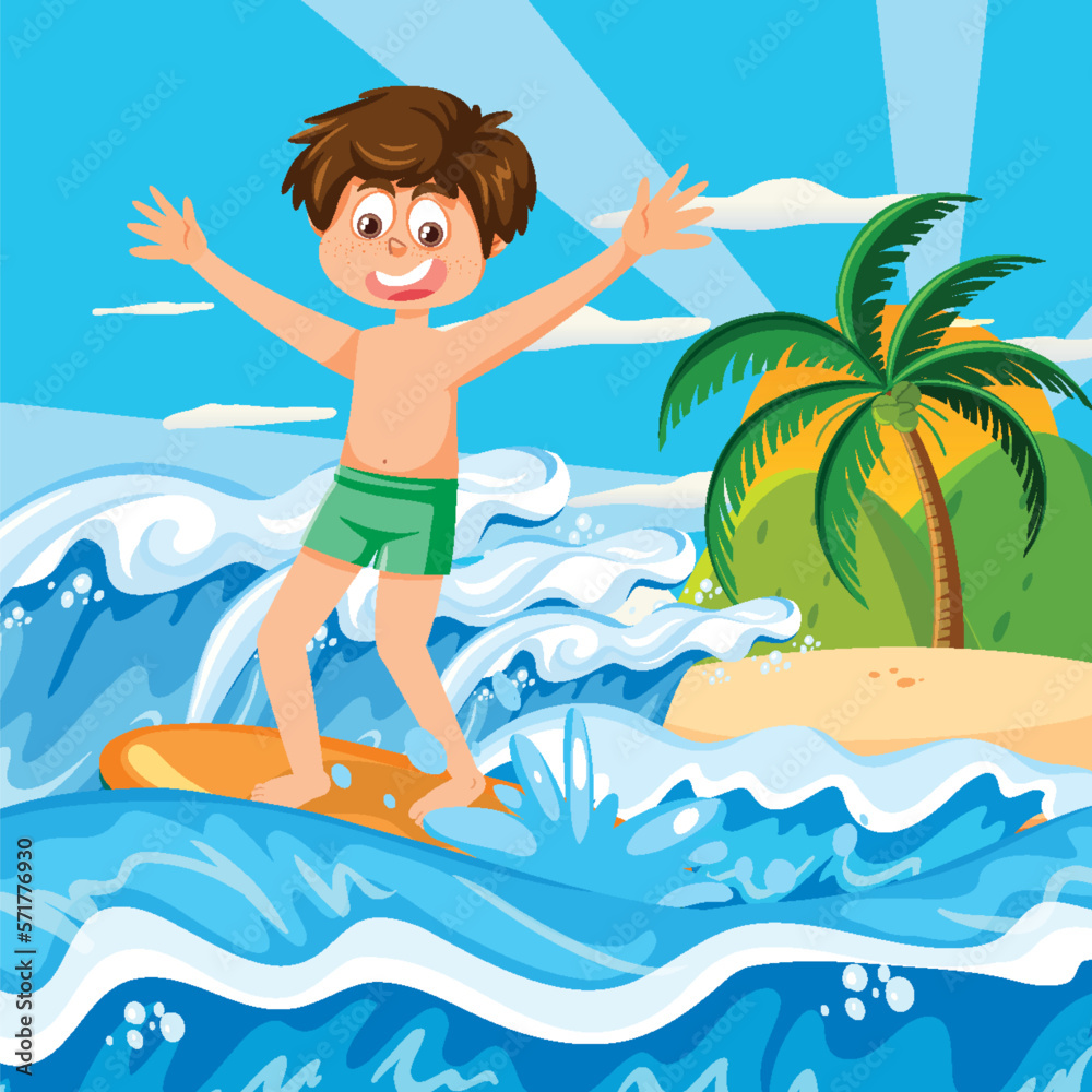 A boy surfing at the beach background A boy surfing at the beach background