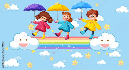 Happy kids in in the sky with rainbow © brgfx