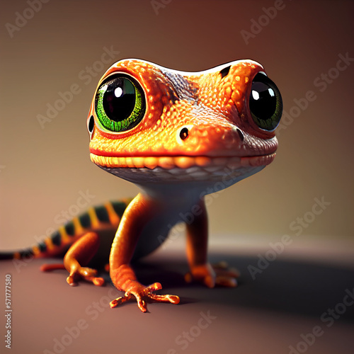 Cute gecko cartoon realistic