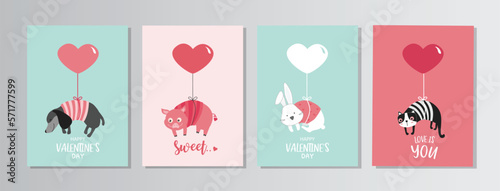 Cute animal with Valentine's day balloon.February 14. Design with cute animal.love, couple, heart, valentine,Vector illustrations.