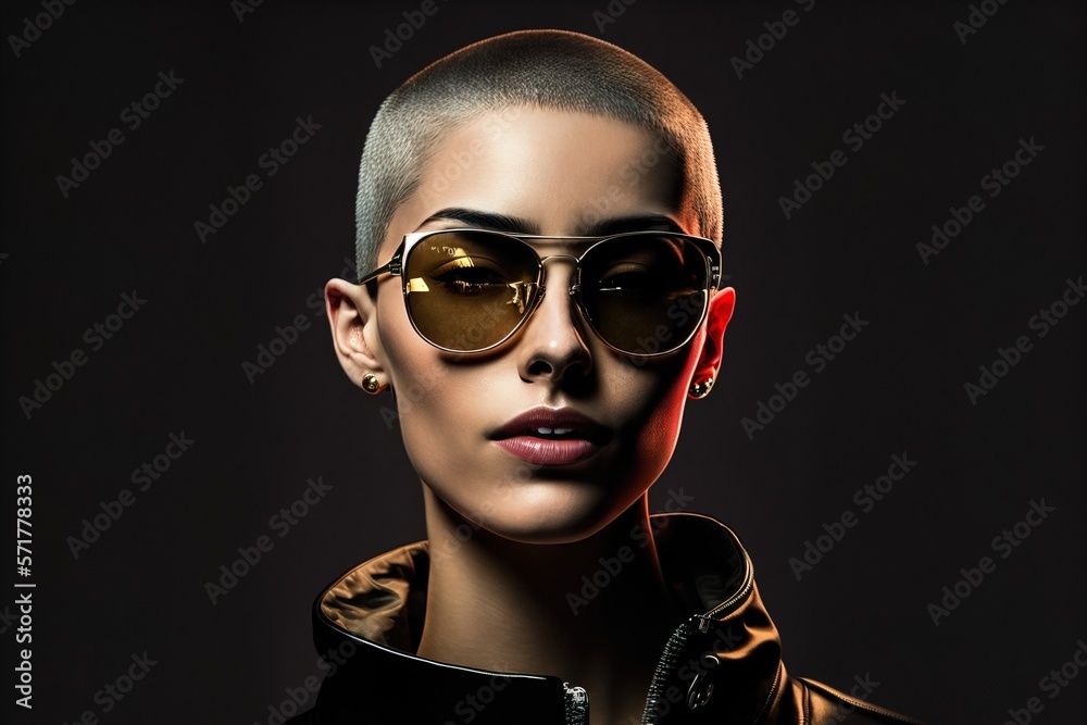 Fashion woman with bald cut hairstyle generative ai