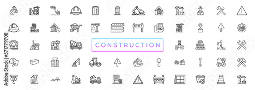 Construction line icons set. Home repair tools outline icons collection. Construction tools, builders and equipment symbols. Builder, crane, engineering, equipment, helmet, tool, house