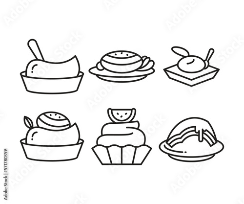 cake and dessert icons set line vector illustration