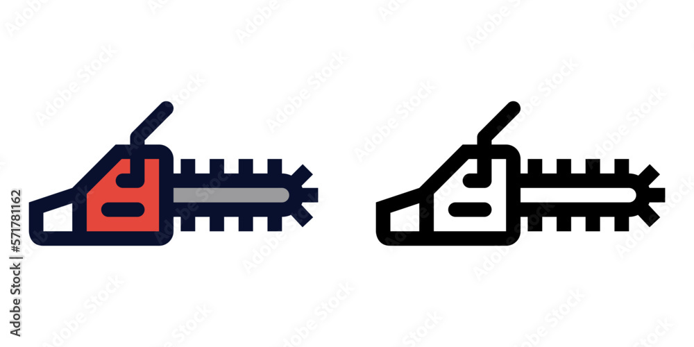 Chainsaw. Color and Line Icons Chainsaw. Color and Line Icons