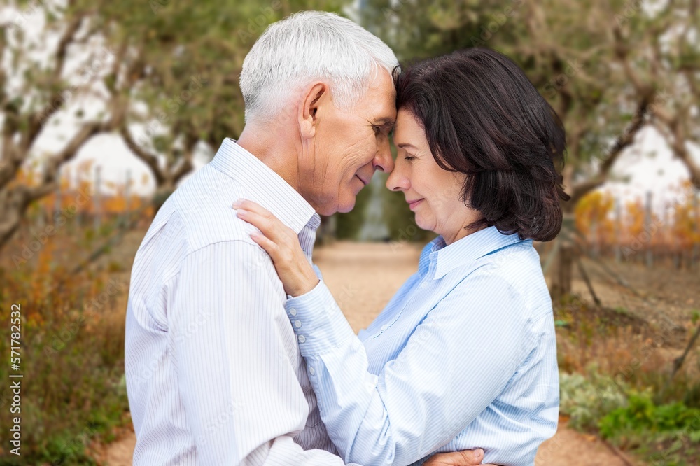 Mature old couple happy outdoors at farm Mature old couple happy outdoors at farm