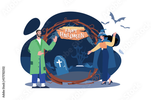Halloween cosplay Illustration concept on white background