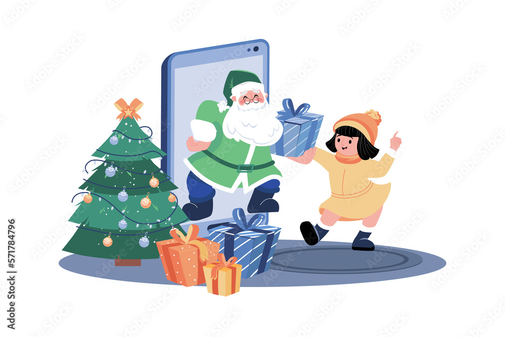 Santa claus gives chirstmas gift for kids by online mobile Santa claus gives chirstmas gift for kids by online mobile