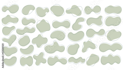 Green organic shapes set. Abstract irregular blots in minimal trendy design with outline circles. Forms for poster story frames. Vector