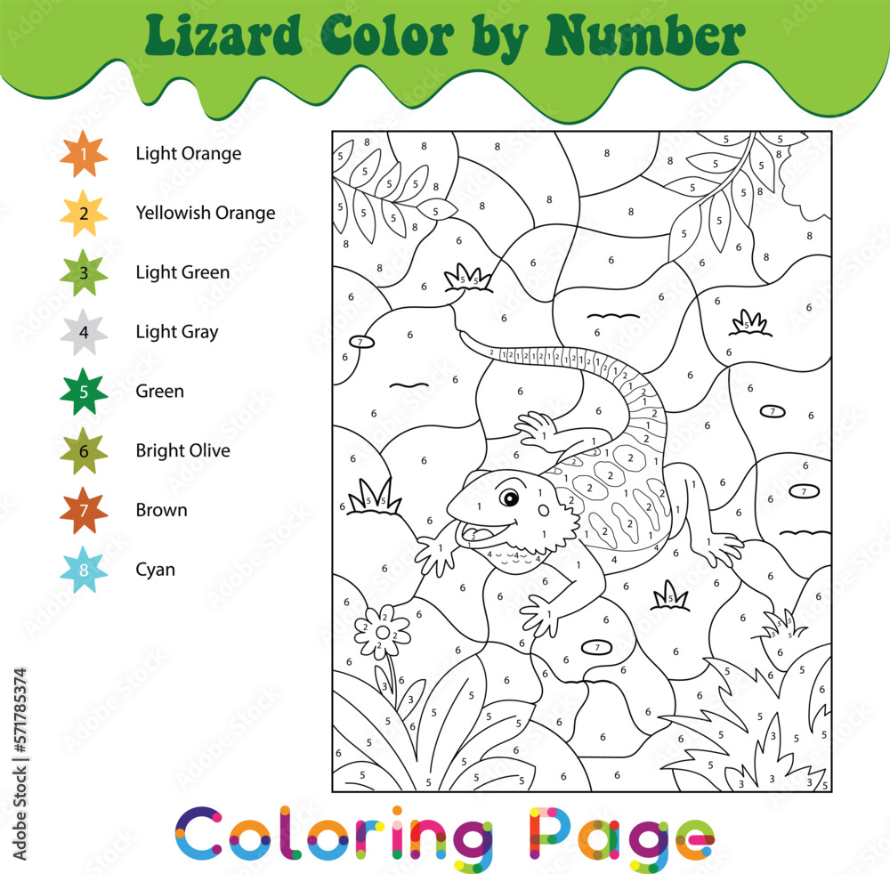 Lizard Color By Number Stock Vector | Adobe Stock