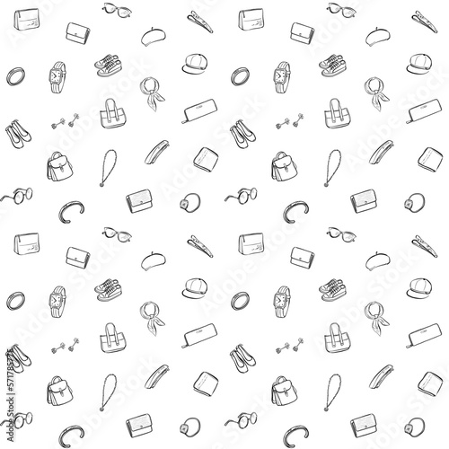 おしゃれアイテム　背景素材　手描き　線画　1c