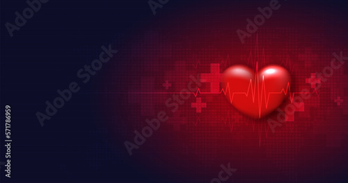 Healthcare heart shape with red cardio pulse. heartbeat lone, medical abstract background. modern simple design. icon. sign or logo. vector design.