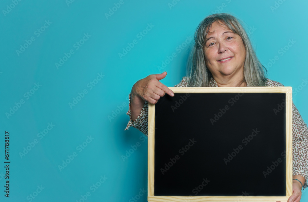 woman with a blackboard with space for copying text woman with a blackboard with space for copying text