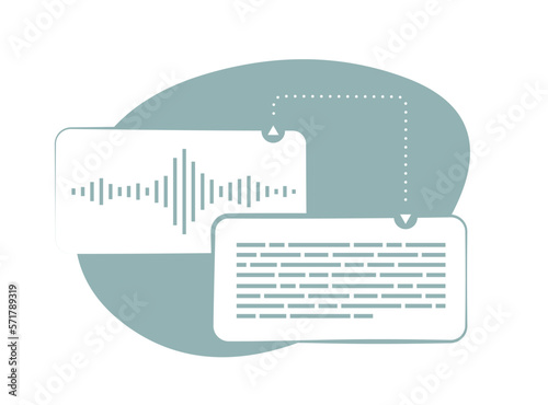 Speech to Text - automatic voice recognition concept. Convert voice to text illustration with process of converting spoken words to written text. Illustration isolated on white background