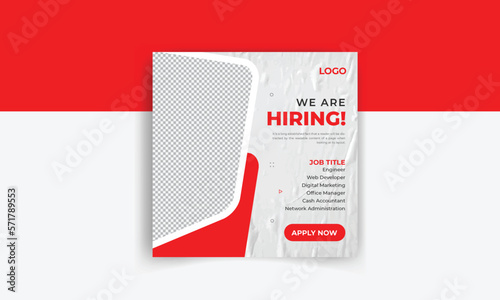 We are hiring job vacancy square social media post banner template, Digital banner for social media post. Job vacancy or hiring job template