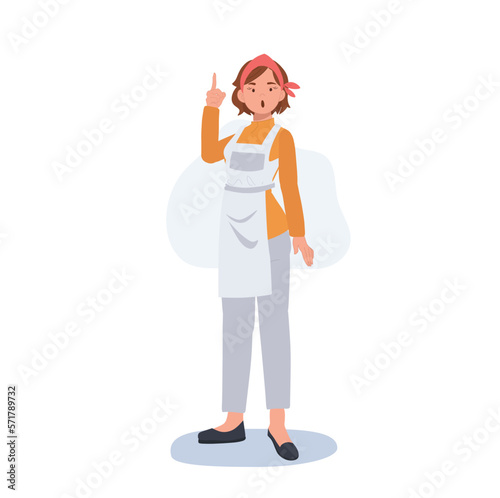 Professional Cleaner. people Character of Lady working as housekeeper is giving some advice, suggestion. Flat vector illustration