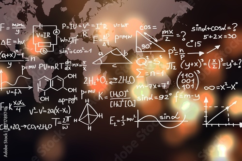 Mathematical equations on dark map background