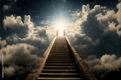 Stairway to heaven. Success, business rise concept. Stairs going up to light. Generative AI