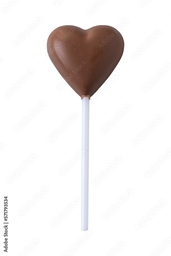 Heart chocolate lollipop isolated on transparent background