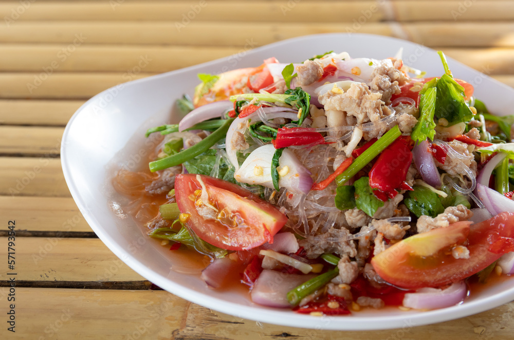 glass noodle salad with minced pork. thai food glass noodle salad with minced pork. thai food