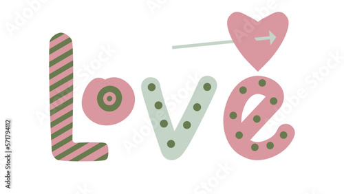 Love handwritten decorated lettering with arrow pierced heart